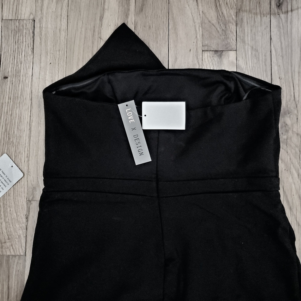 Love by Design Chic Asymmetrical Black Strapless Mini Dress - Picture 8 of 9